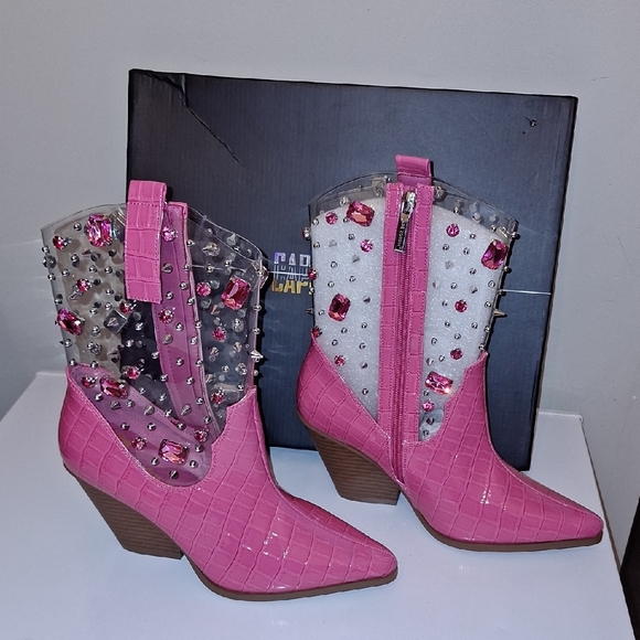 Cape Robbin Fuchsia and Clear Embellished Heeled Boots - Picture 2 of 6